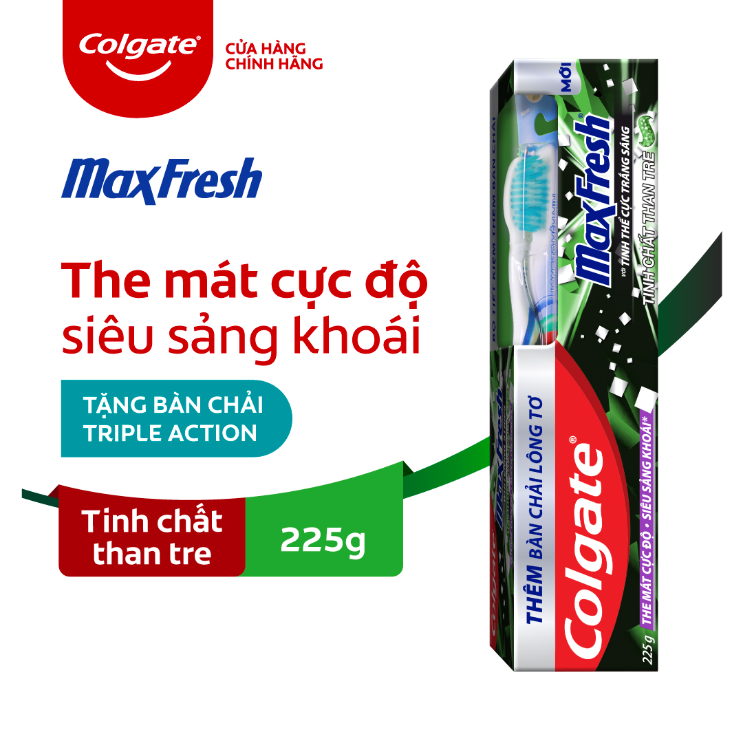 [ 1 Thùng ] 36 Kem đánh răng Colgate Maxfresh Bamboo Charcoal 225g kèm bàn chải lông tơ phủ than