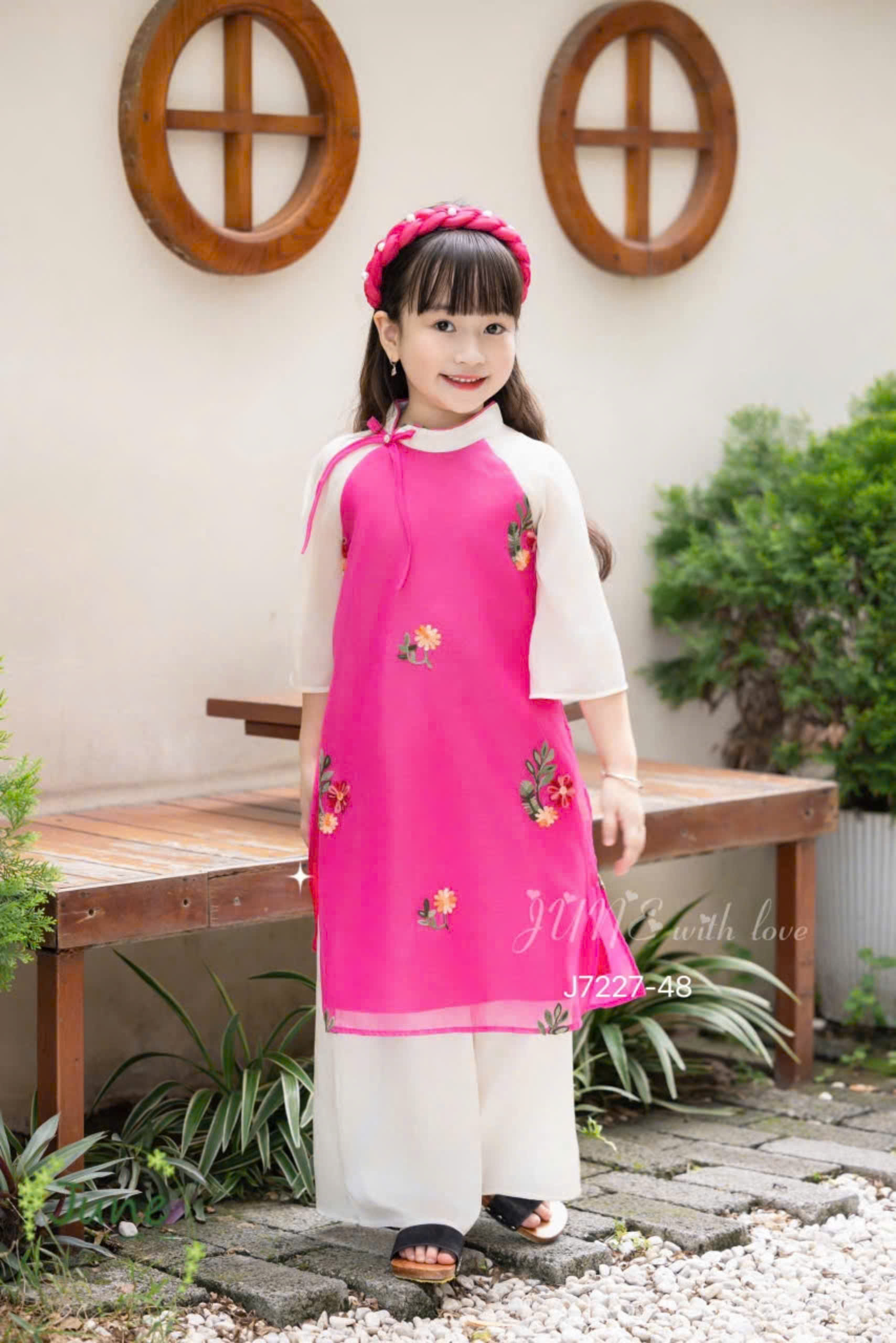 Bộ áo dài tết cho bé gái mẫu HOA xinh xắn diện tết năm mới giáng sinh noel từ 12-50kg hàng thiết kế cao cấp