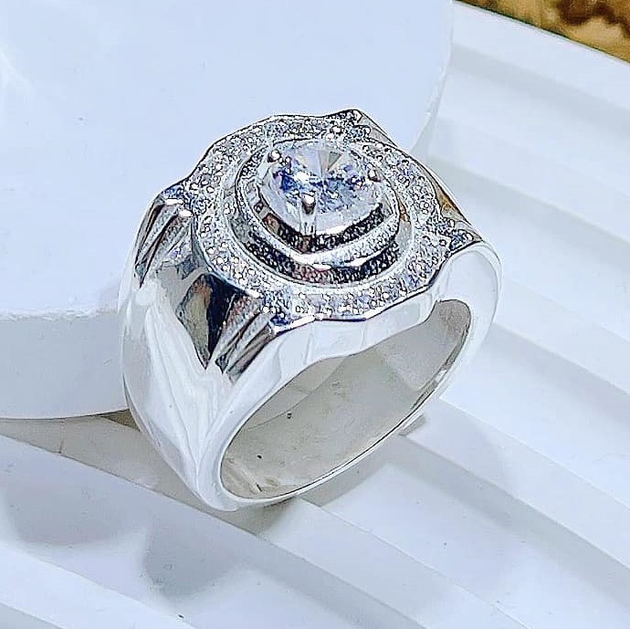 Nhẫn bạc nam mặt đá tròn chất liệu bạc ta MS195