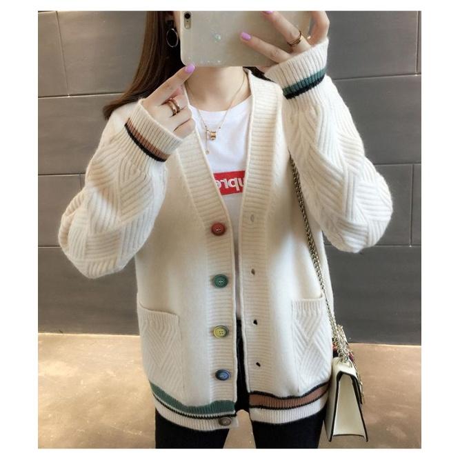 Áo len dệt kim nữ_ áo khoác thu đông_ áo len cardigan phối cúc độc đáo hàng quảng châu