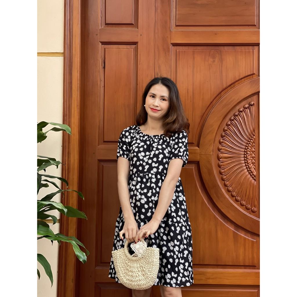 Váy bầu trễ vai họa tiết hoa cúc mặc bầu và sau sinh, đầm bầu thiết kế phong cách tiểu thư sang chảnh V270