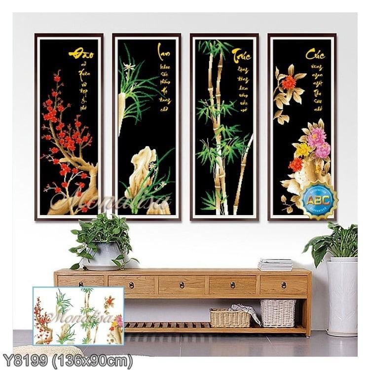 Tranh đính đá Tứ Quý Đào Lan Cúc Trúc Y8199 kt136x90cm