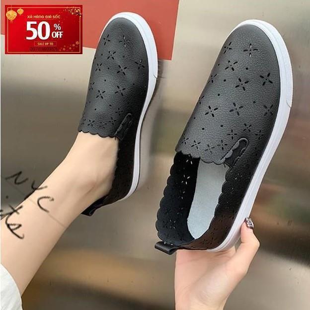 FreeShip Giày Slip-On Nữ Da Cao Cấp Vân Hoa Thiết Kế Dễ Thương 3Fashion - 3114