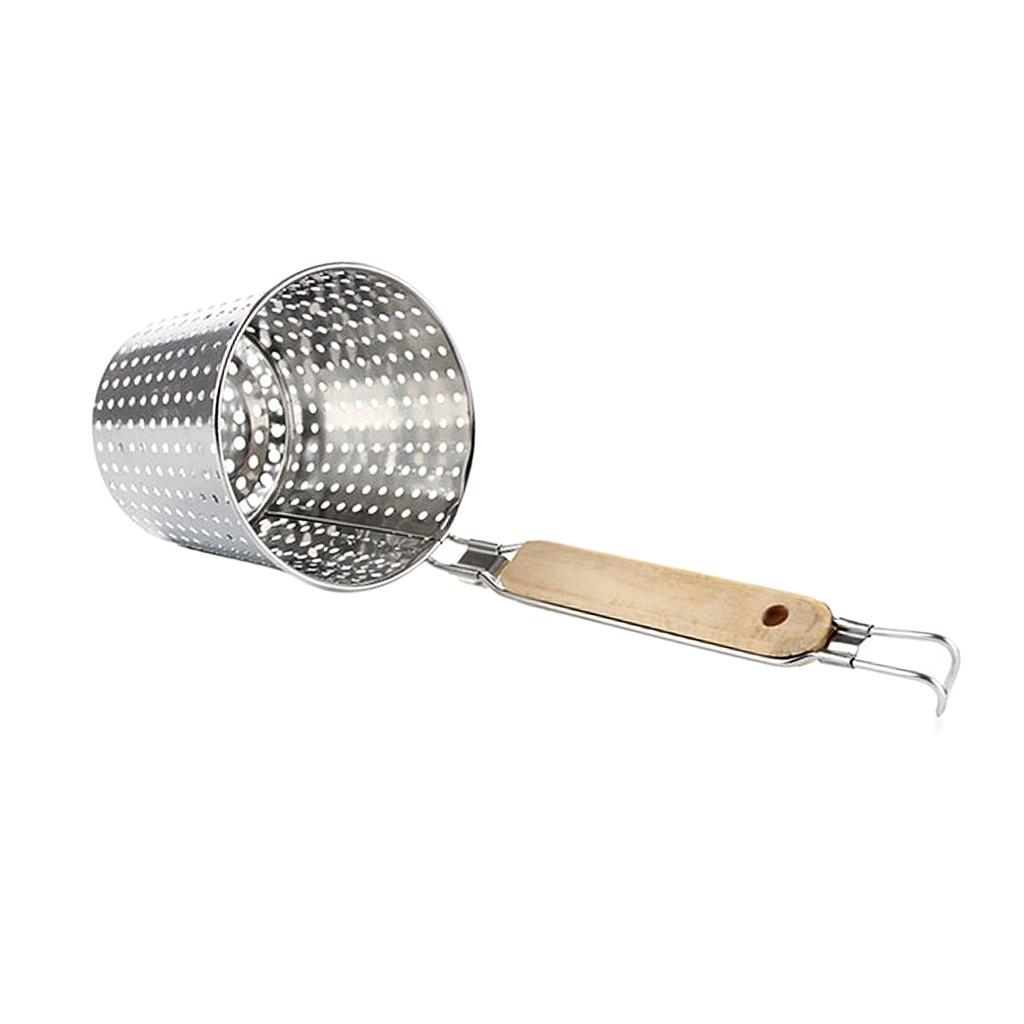 Stainless Steel Pasta Basket Mesh Spider Food Dumpling Noodle Strainer,Fine Mesh Skimmer Kitchen Fine Sieve Mesh Strainer With Wooden Handle