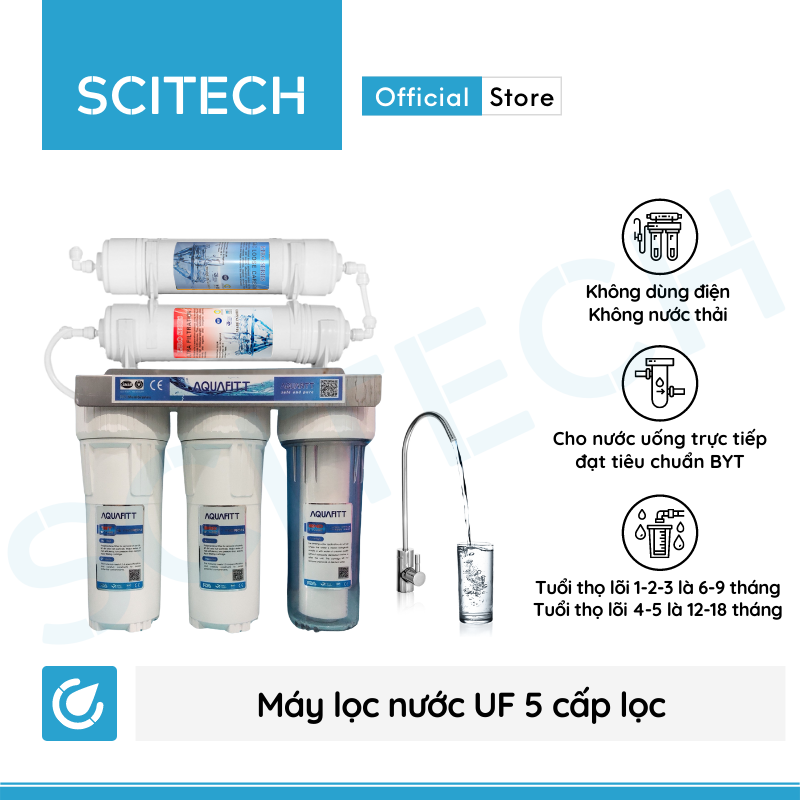 Bộ lọc nước uống công nghệ UF 5 cấp lọc by Scitech (Không dùng điện, không nước thải) - Hàng chính hãng