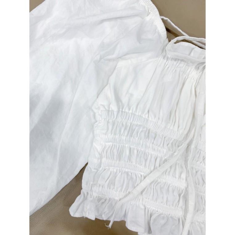Áo croptop ulzzang trắng buộc dây cổ chất đẹp phong cách -Áo thun croptop cộc tay nữ buộc dây eo
