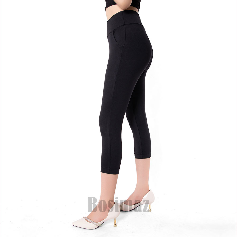 Quần Legging Nữ Bosimaz MS361 lửng túi trước màu đen cao cấp, thun co giãn 4 chiều, vải đẹp dày, thoáng mát.