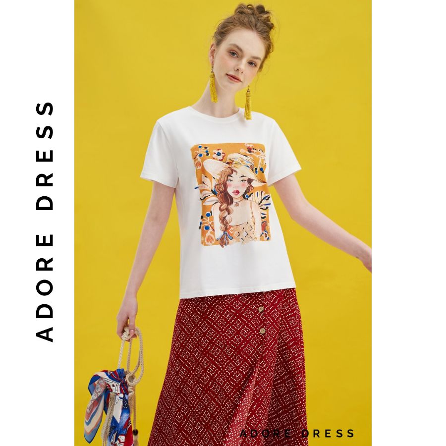 Áo Phông Graphic T-shirts casual style cotton trắng in 311TS2015 ADORE DRESS