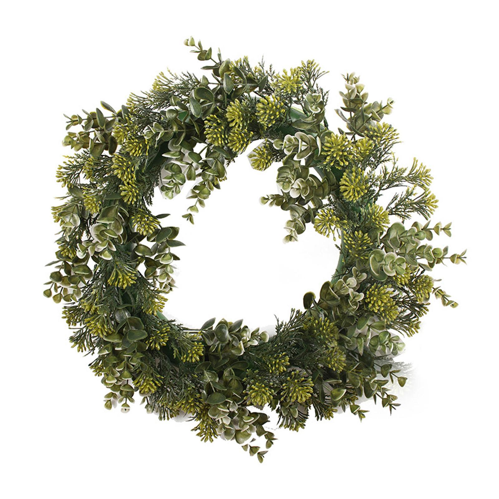 Green Leaves Wreath 16" Green Garland Round for Patio Front Door Party