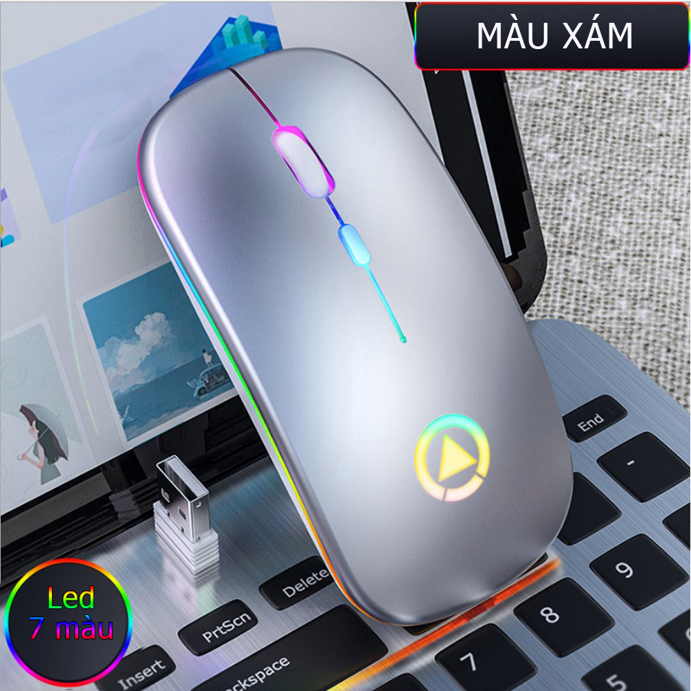 Hình ảnh Chuột không dây A2 Pro, chuột máy tính không tạo tiếng ồn, sạc được pin, hiệu ứng đèn Led RGB- Hàng nhập khẩu