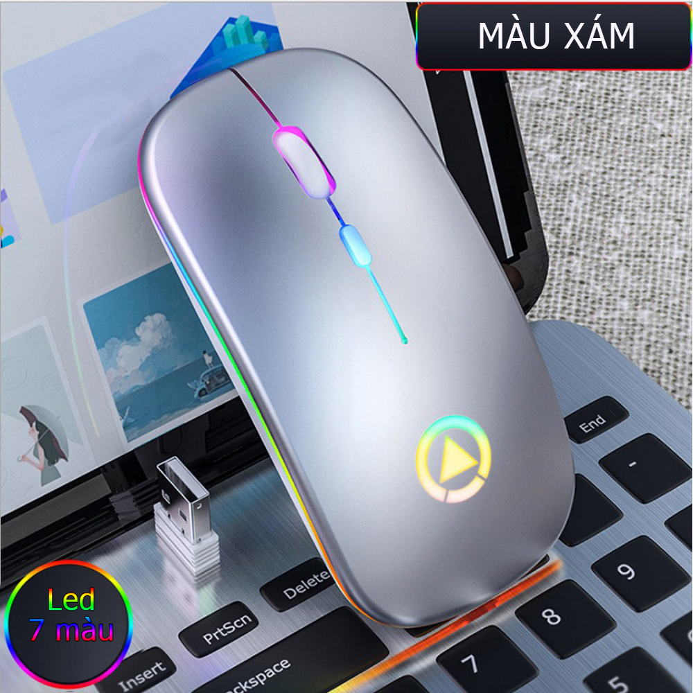 Chuột không dây A2 Pro, chuột máy tính không tạo tiếng ồn, sạc được pin, hiệu ứng đèn Led RGB- Hàng nhập khẩu