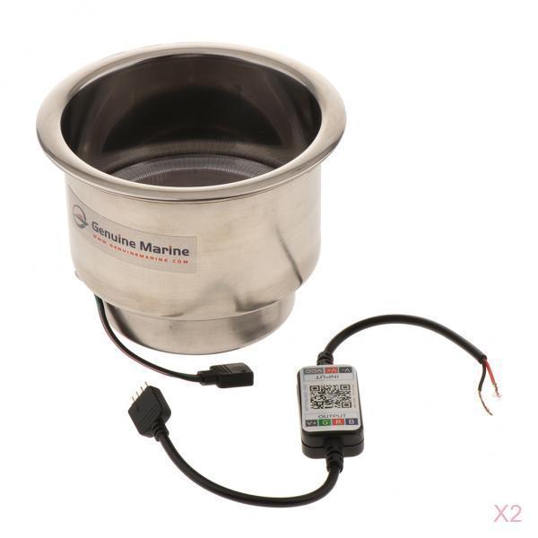 2x Stainless Steel 3 LED Cup Drink Holder Marine Boat Car Truck Camper Light