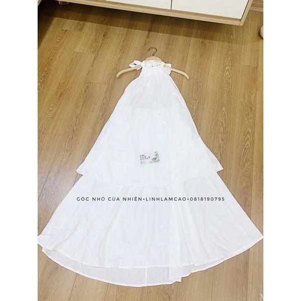 Váy Đầm Maxi Cổ Yếm 2 Tầng Hở Lưng Màu Trắng Mặc Đi Biển Xinh