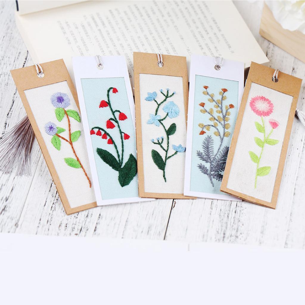 DIY Cross Stitch Needlework Embroidery Tassel Bookmark Kits Flower pattern 1