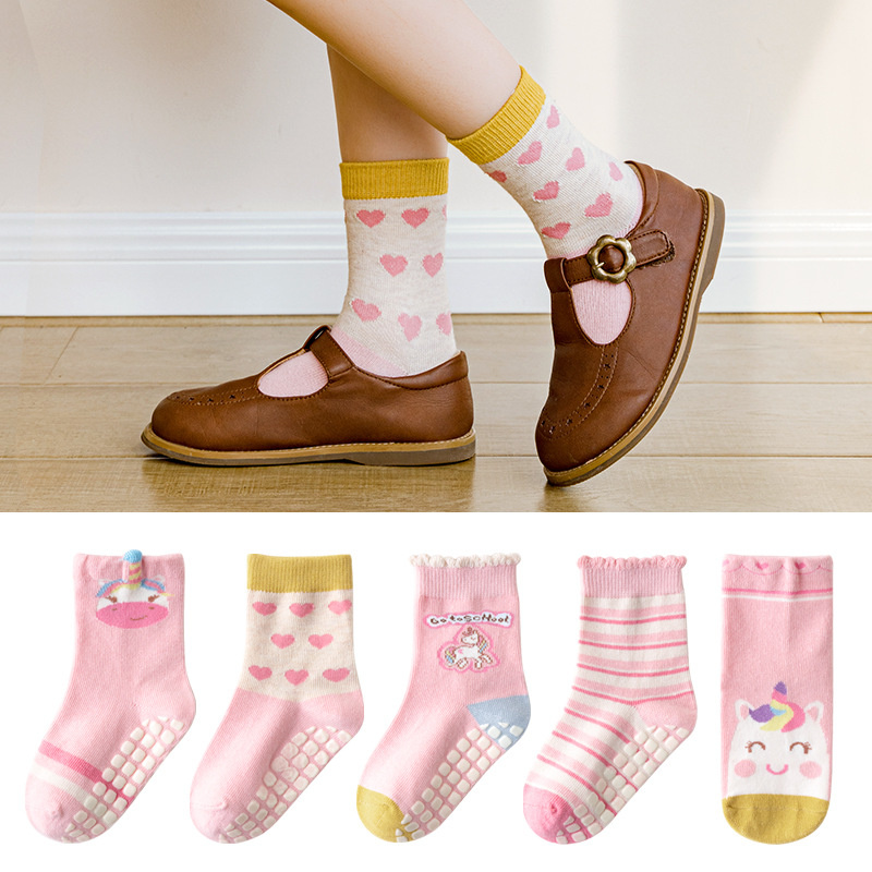 Set 5 Đôi Vớ Chống Trơn Bé Gái Màu Hồng Ngựa Pony ( Size 1-3 Tuổi )