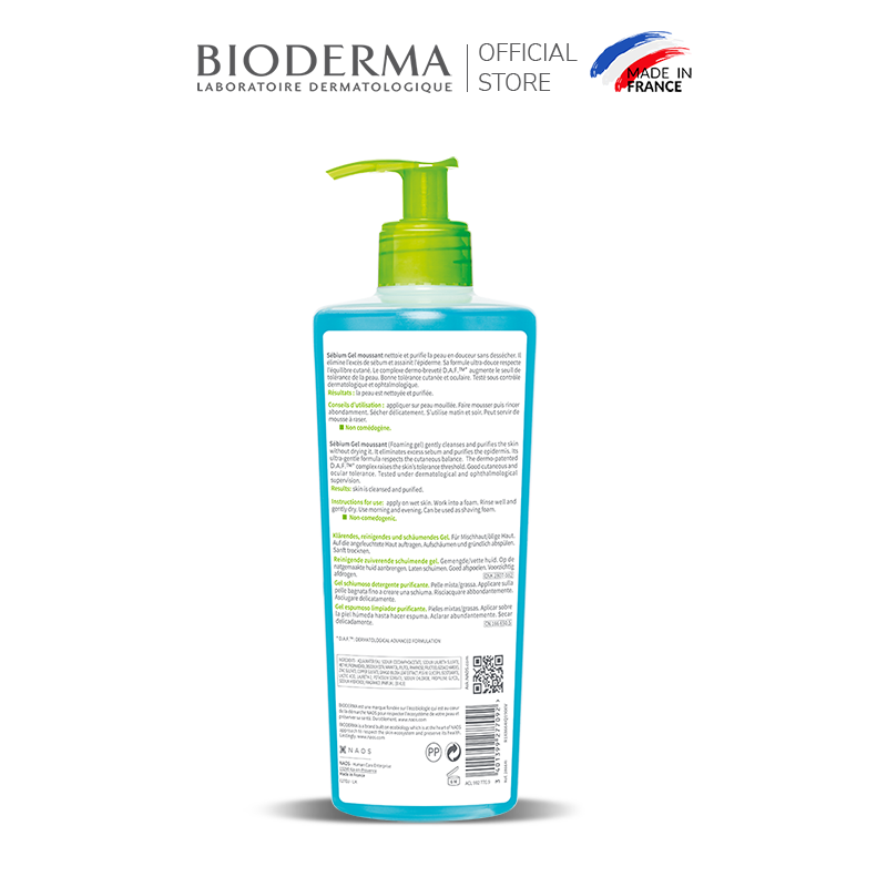 Gel rửa mặt tạo bọt cho da hỗn hợp hoặc da dầu Bioderma Sebium Gel Moussant - 500ml