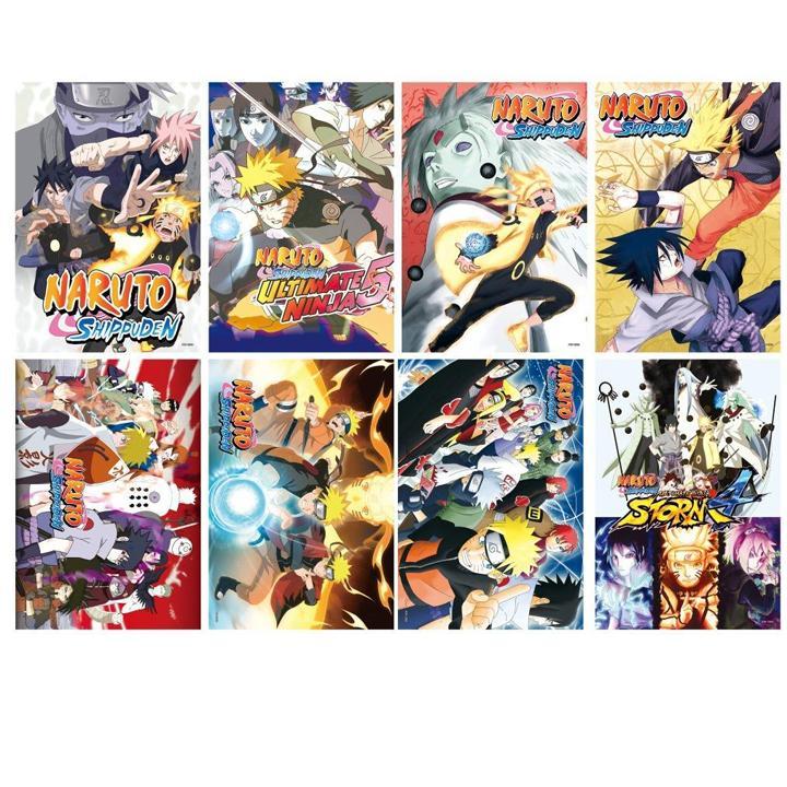 Poster ảnh anime manga Naruto Sasuke mẫu mới 8 tấm A3 chibi tặng thẻ VCone