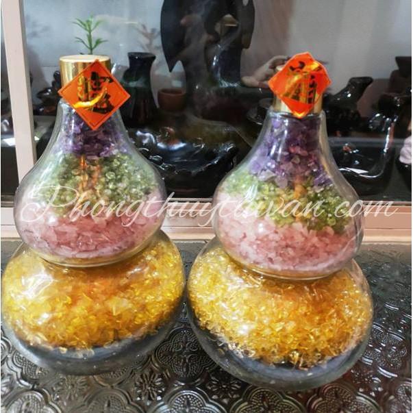 Hồ lô Thạch_Anh bình cao 11cm, 15cm ngũ sắc thủy tinh_video