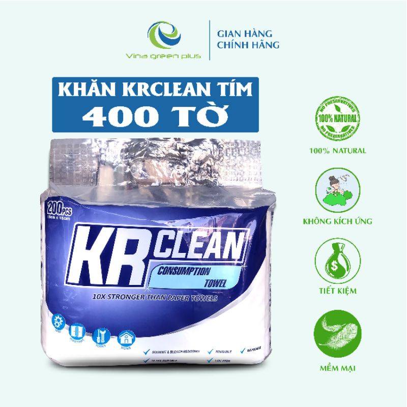 Khăn Lau Đa Năng KRClean 200 tờ/cuộn 15x15cm - 1 túi 2 cuộn - Siêu Thấm Hút