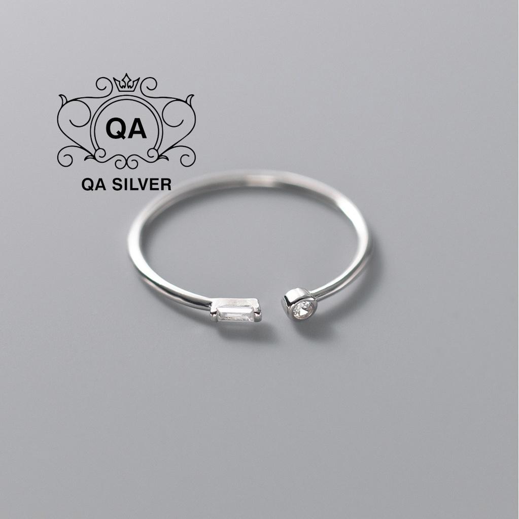 Nhẫn bạc 925 đính đá nhỏ tròn chữ nhật tối giản nam nữ S925 MINIMAL Silver Ring QA SILVER RI220606