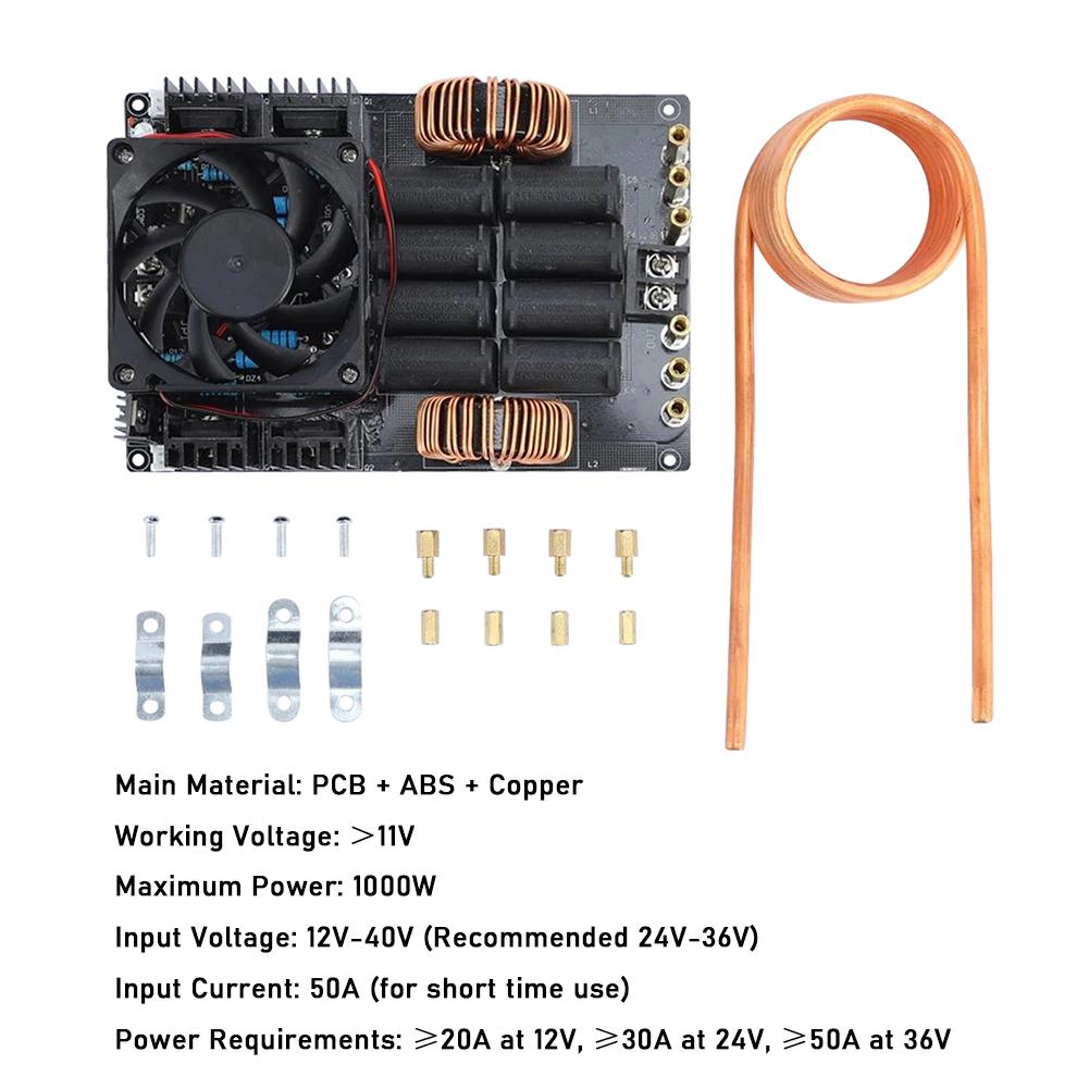 1000W 50A DC 12-40V Induction Heating Board ZVS Power Supply Module Low Voltage Flyback Driver Heater Tesla Coil for DIY Small Parts Heat Treatment
