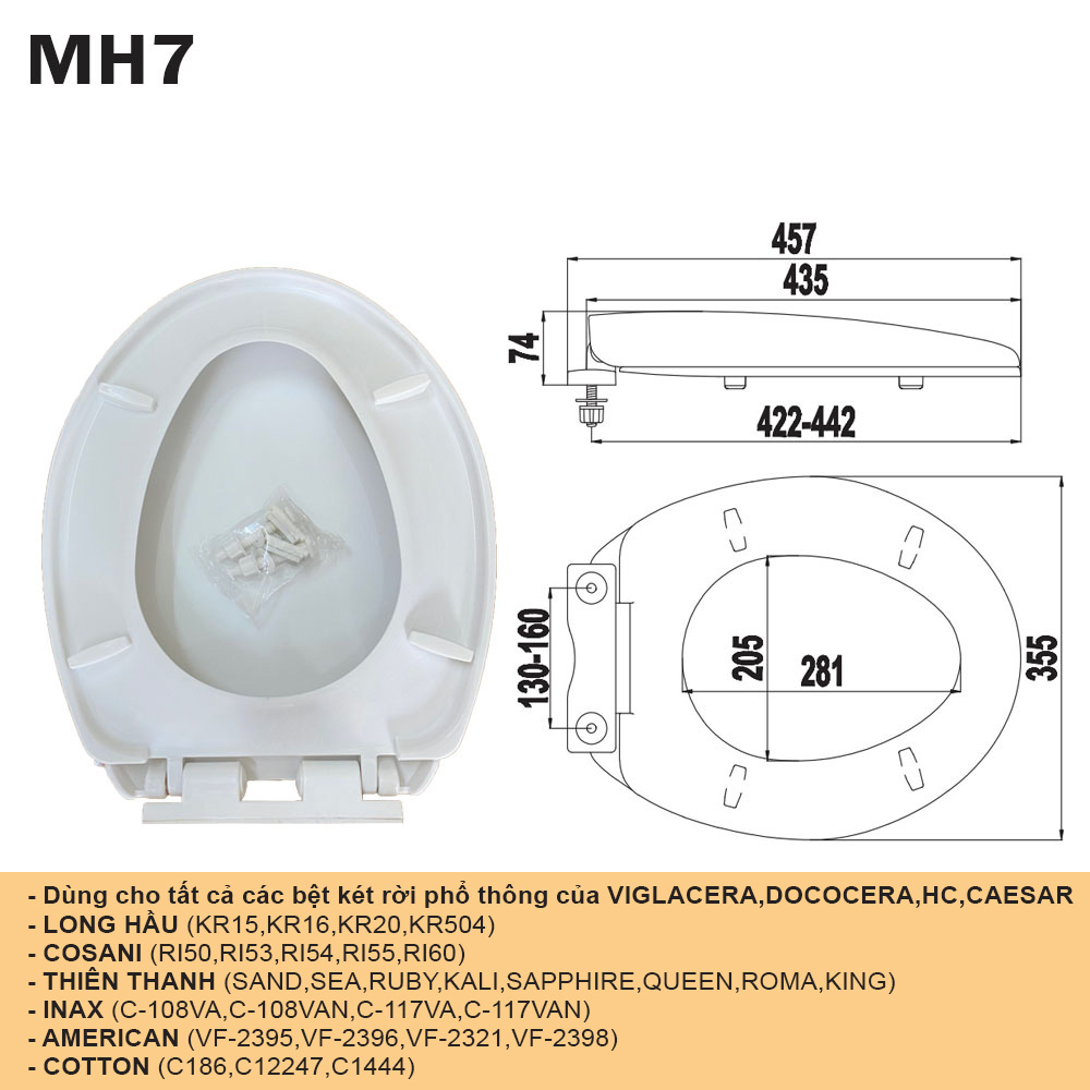 Nắp Bồn Cầu,Nắp Bồn Cầu Rơi Êm Viglacera,Dococera,HC,Inax,American Standard,...