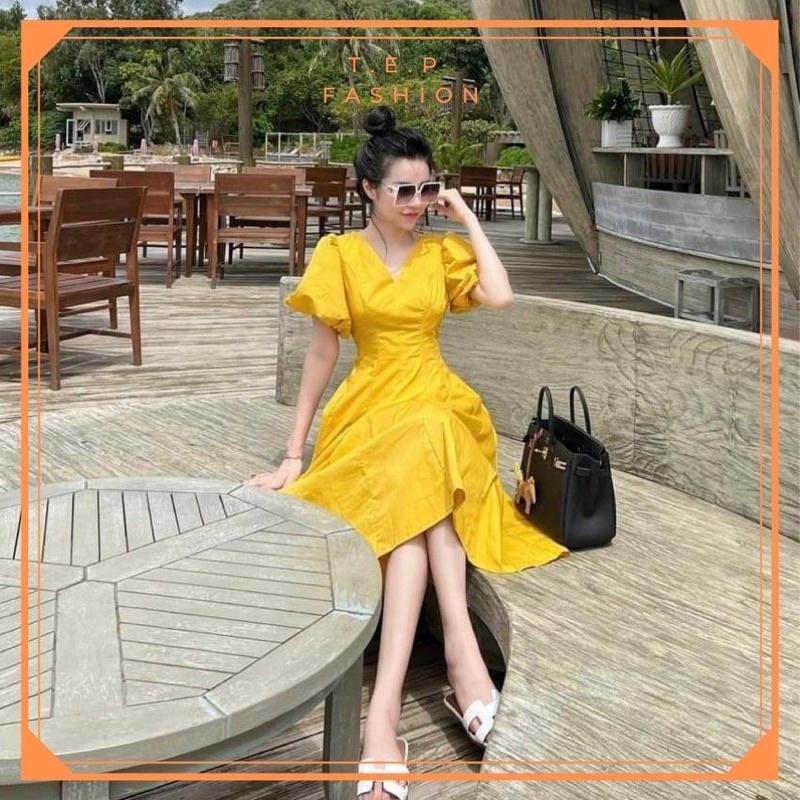 Đầm Vàng Cổ V Tay Bồng Sang Chảnh Tep Fashion - VA006