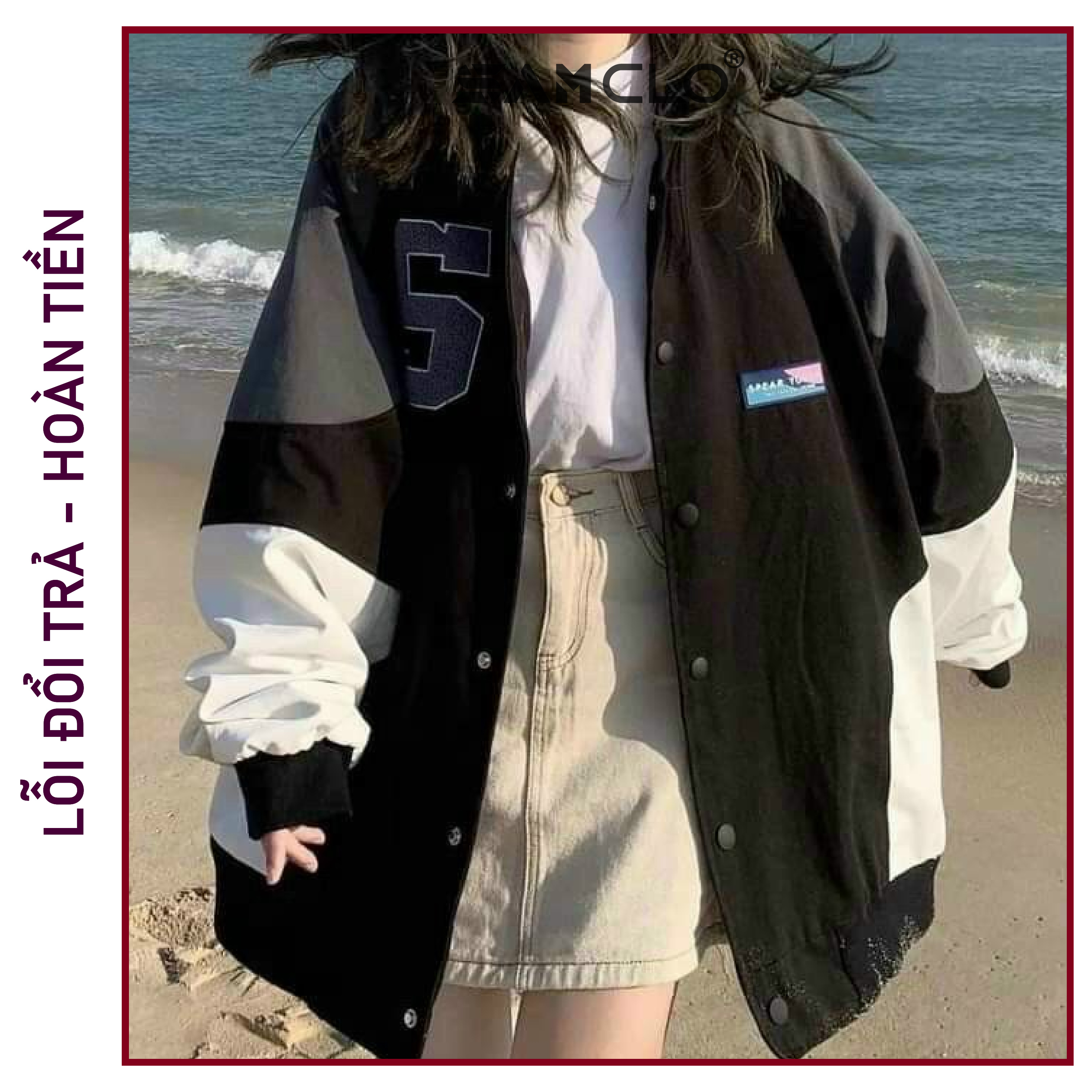 Áo khoác dù bomber 2 lớp nam nữ SAM CLO phong cách bóng chày form rộng unisex mặc cặp - couple in chữ INFEAT SỐ 5