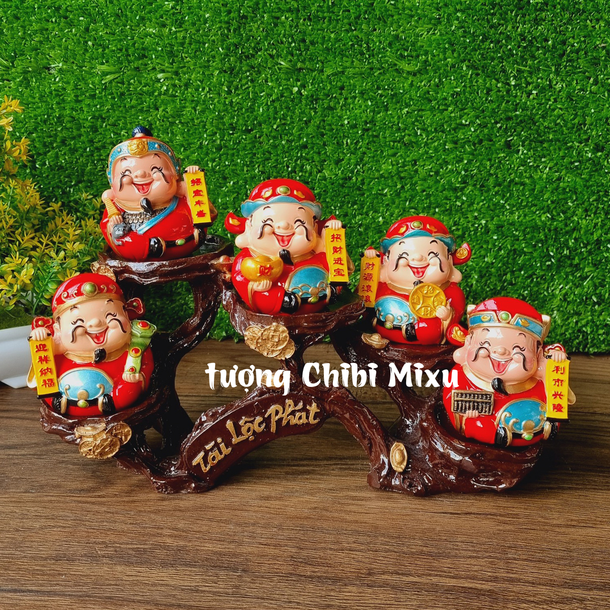 Bộ 05 tượng Ngũ Tài 7cm kèm chân đế Tài Lộc Phát thuần Việt ánh vàng