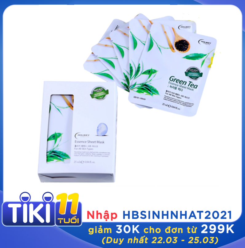 Combo 10 Túi mặt nạ giấy dưỡng da - Mặt nạ tri mụn chiết xuất Trà Xanh Holikey Fresh Green tea Mask Sheet 100% Cotton (25mlx10)