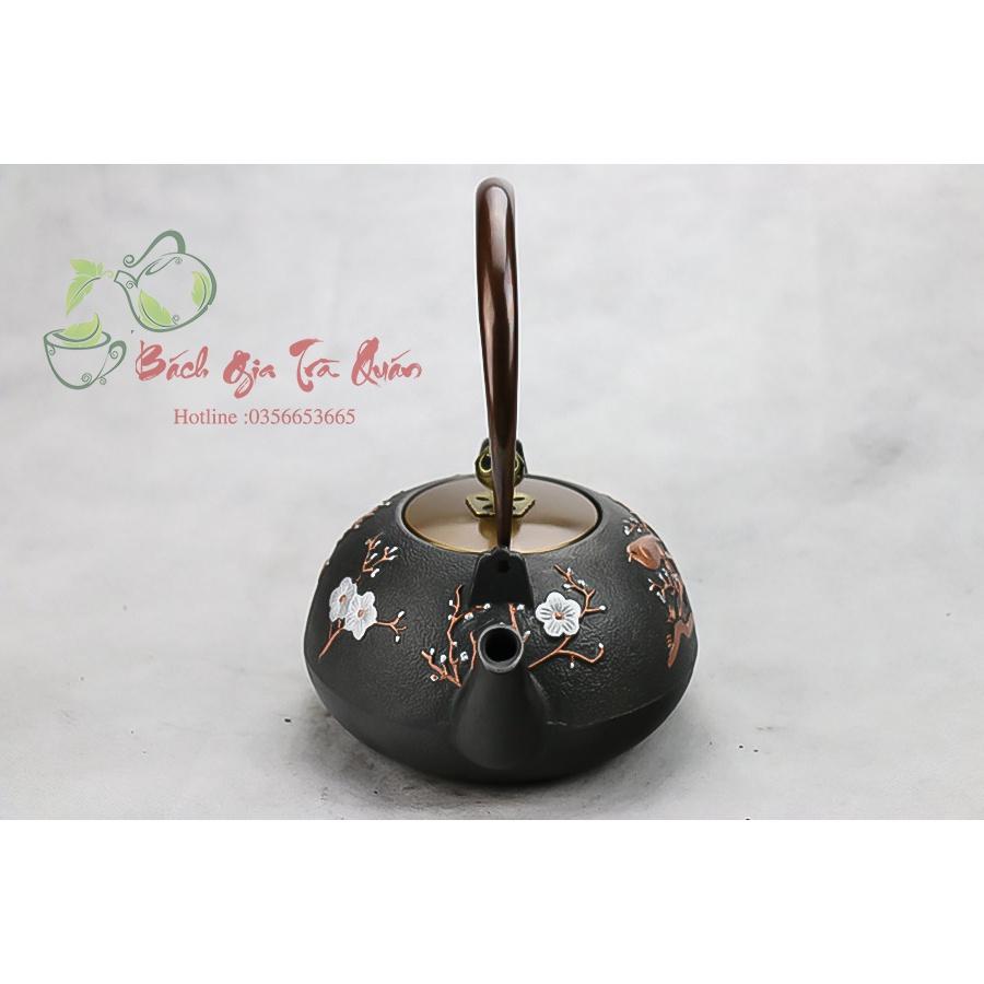 Ấm Gang Tetsubin - Quai & Nắp Đồng - Họa Tiết Én Báo Xuân - Dung Tích 1000ml