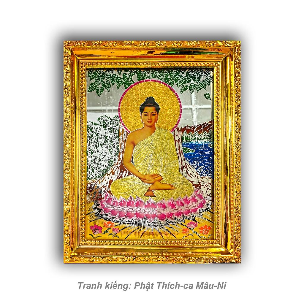 Tranh Kiếng Thích Ca Mâu Ni chạm - Nền Gương - Khung nhựa cứng loại tốt mạ vàng xi