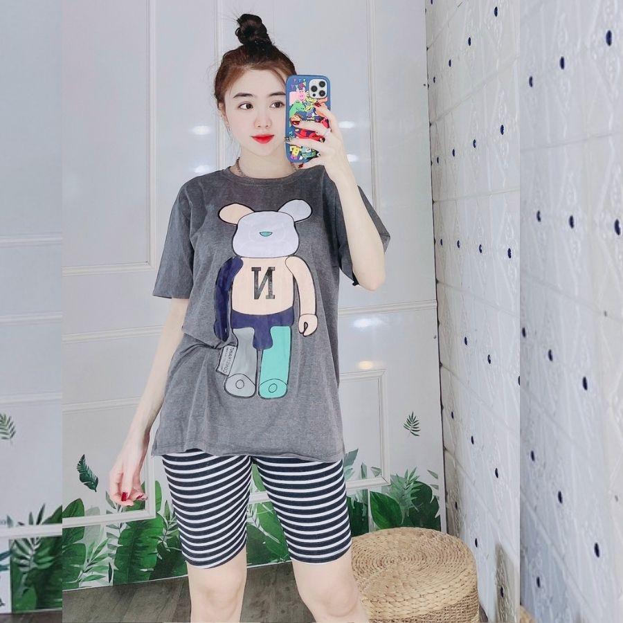 Đồ ngủ nữ thể thao Set đồ bộ nữ quần lửng ngố thun cotton co giãn bigsize Đồ bộ nữ đồ mặc nhà đẹp dễ thương ESHOP DB17