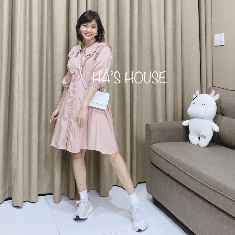 Đầm babydoll màu hồng phối bèo dễ thương