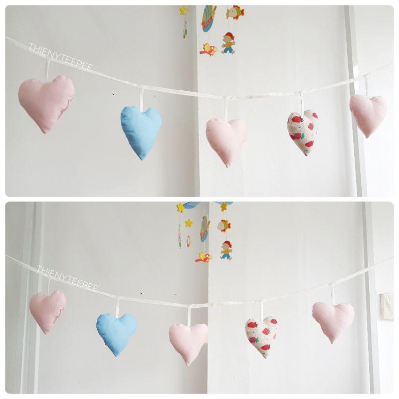 Dây trái tim vải cotton kaki xịn, may đẹp - trang trí, Decor, Sinh nhật, màu xanh hồng dâu