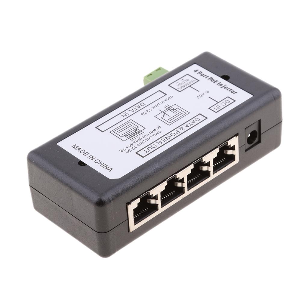 4 POE Ports Injector Switch 12-48V Passive Power Supply Module Over Ethernet
