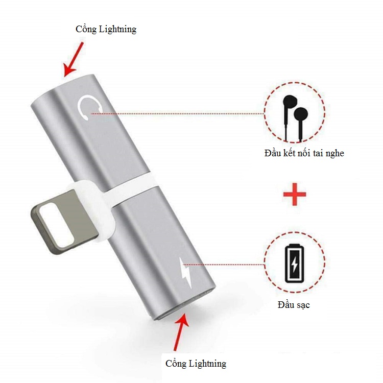 Bộ chuyển đầu sạc Lightning 2in1 cho iphone  V2 - Hàng nhập khẩu