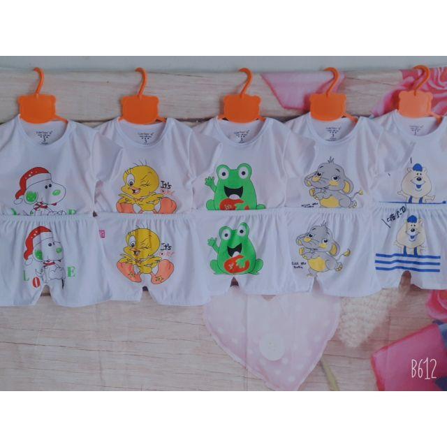 Bộ cotton trắng cài vai hình thú ngỗ nghĩnh cho bé