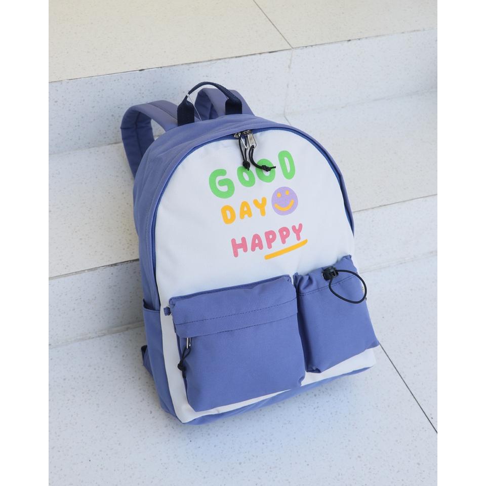 Balo học sinh Unisex, thiết kế thời trang, dễ thương (BL DA HAPPY) - BOM