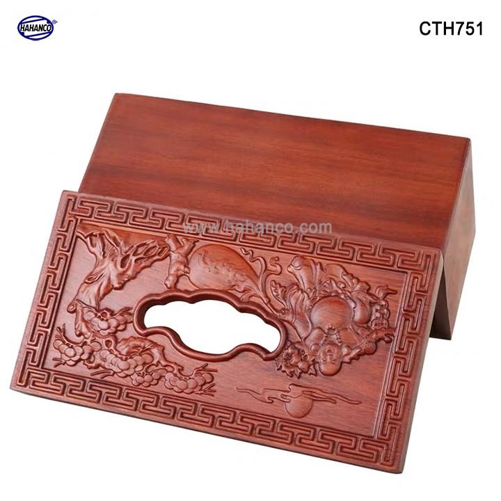 Hộp giấy ăn gỗ Hương, Phật Di Lặc kéo bao tiền (CTH751) loại to hàng đẹp - Mang lại tài lộc cho gia chủ