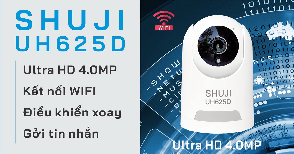 Camera Wifi không dây SHUJI UH625D - Xoay 360 độ - Báo động khi có trộm - Độ phân giải 4.0mp cho hình ảnh nét đẹp gấp đôi Full HD 1080- Hàng chính hãng