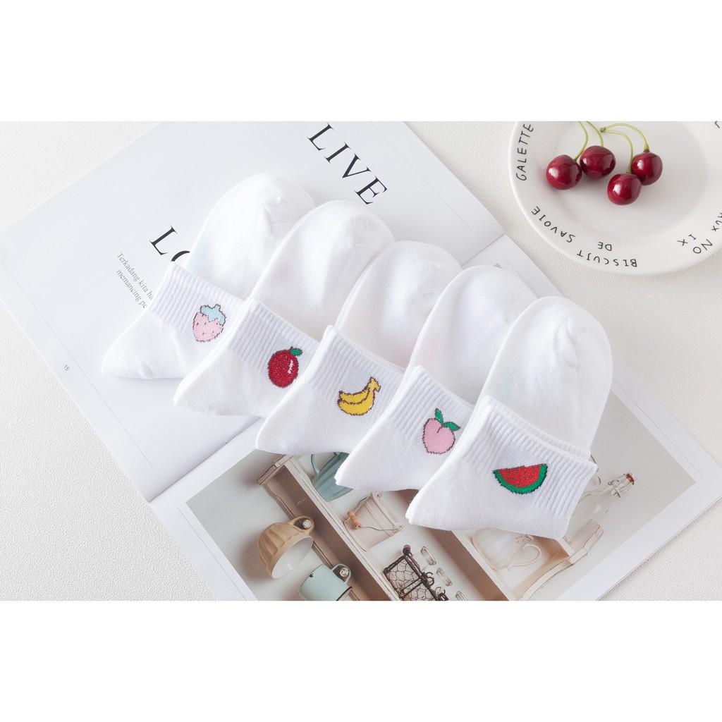 Combo 5 đôi tất trắng Xuất Nhật mix hình hoa quả - DMA store