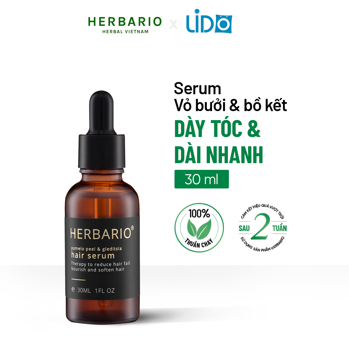 Serum mọc tóc tinh dầu vỏ bưởi &amp; tinh dầu bồ kết herbario 30ml tinh chất kích thích mọc tóc nhanh, ngăn rụng tóc, hỗ trợ trị Rụng Tóc, làm tóc dài nhanh