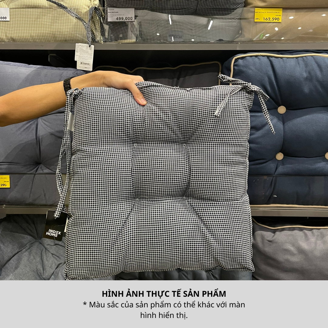 Đệm vuông ngồi bệt, gối lót ghế có dây buộc PLAID nệm bọc vải polyester carô, kích thước 45x45x9cm | Index Living Mall - Phân phối độc quyền tại Việt Nam