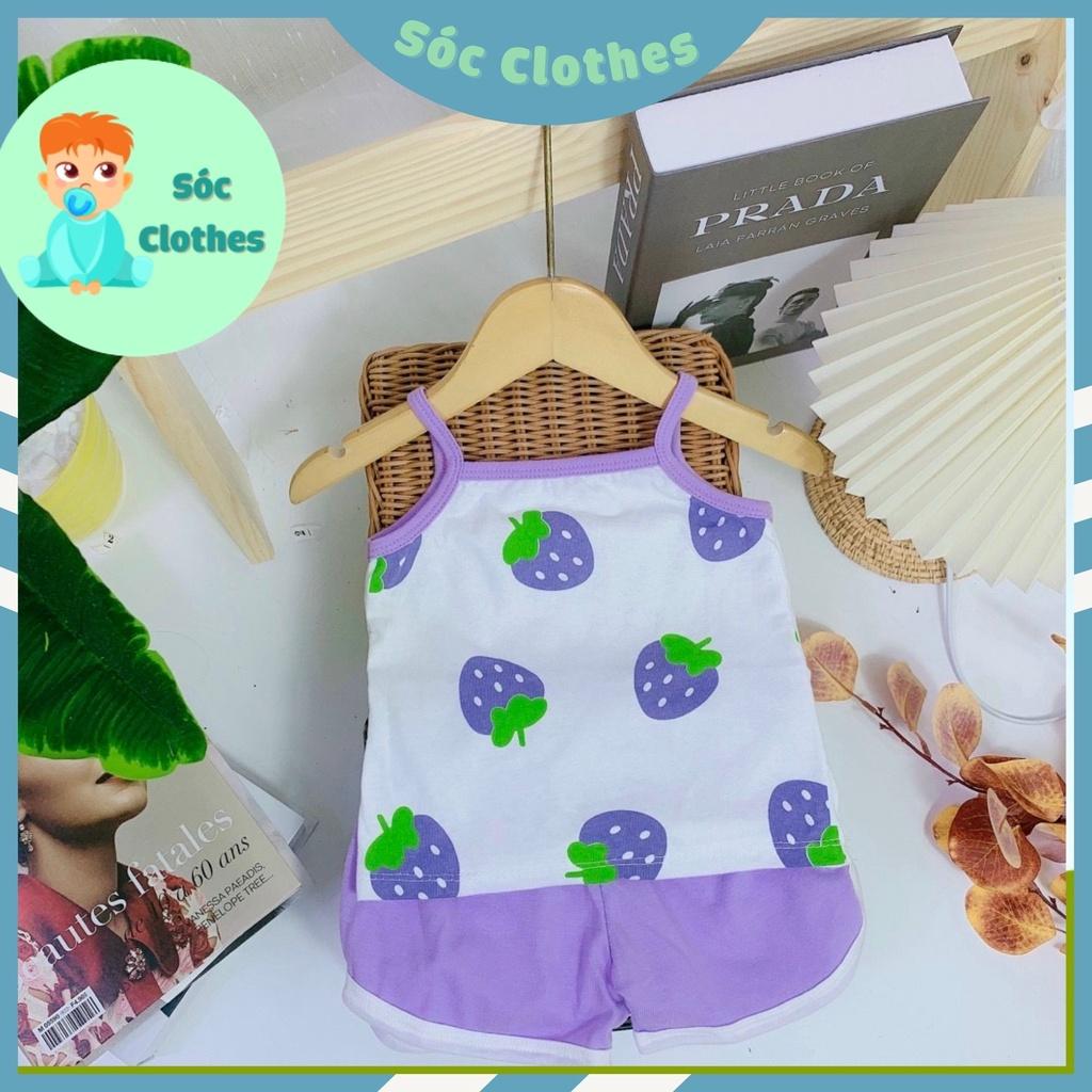 Bộ Thun Cotton Hai Dây Hoạ Tiết Dâu Tây Cho Bé Gái Size Nhí 8-18kg