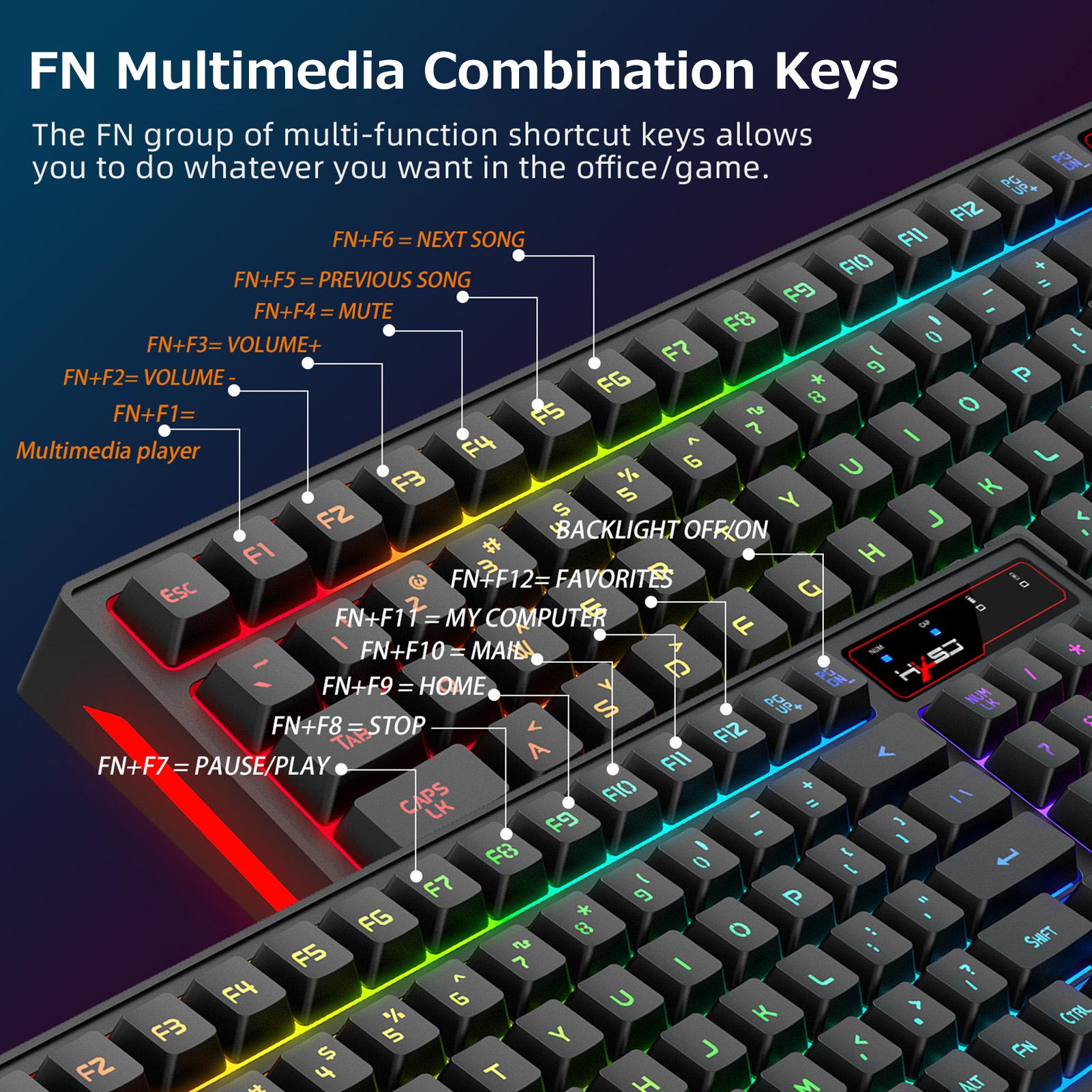 HXSJ 2.4G Wireless Rechargeable Keyboard Mouse Combo 96 Keys RGB Membrane Keyboard Colorful Backlight Gaming Mouse Set