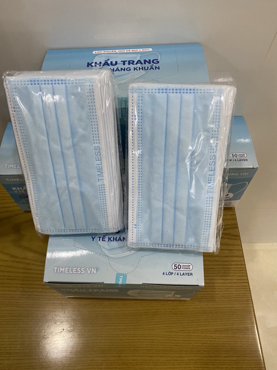 Khẩu Trang Y Tế Cao Cấp Kháng Khuẩn 4 Lớp TIMELESS (Hộp 50 cái) Màu Xanh