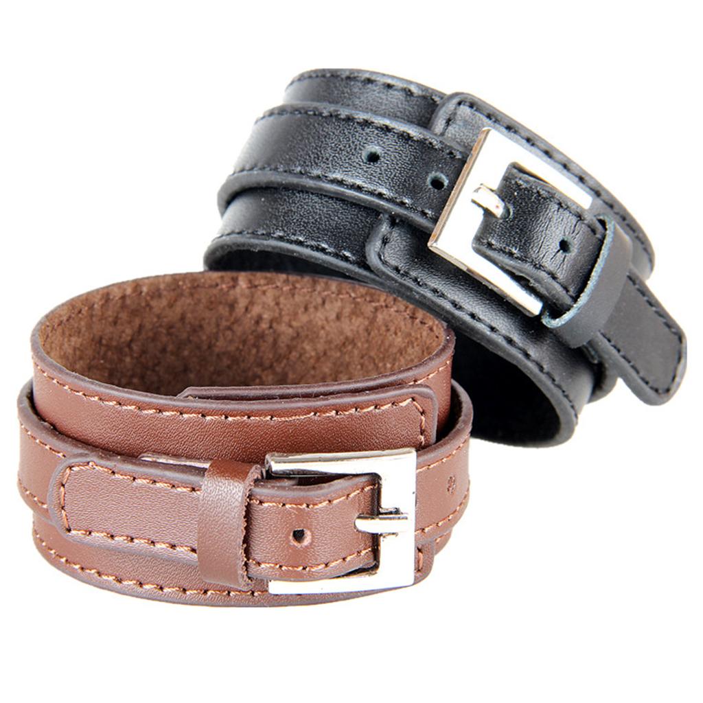 Punk Rock Wide Cow PU Leather Wristband Cuff Bracelet Bangle Buckle Jewelry