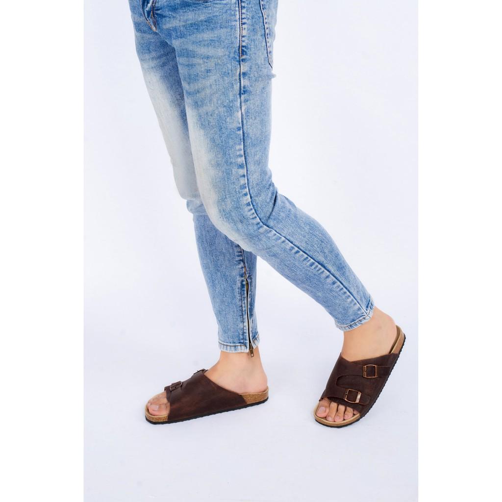 A19- Dép da bò bản to có khóa Birken Bioline Unisex (Đế trấu) – Bioline Store