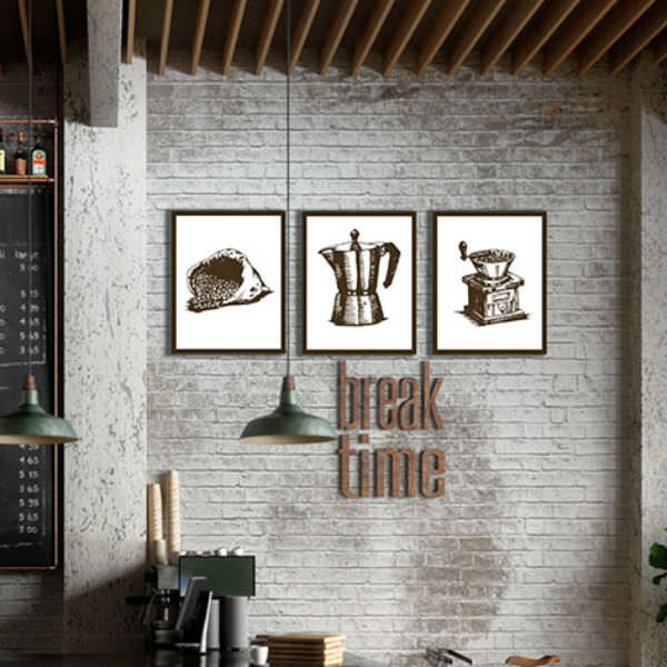 Bộ 3 Tranh Canvas Viền Composite Treo Tường Quán Cà Phê Retro W080